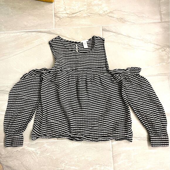 2/$20 H&M Black White Gingham Plaid Cold Shoulder Blouse - Picture 2 of 3